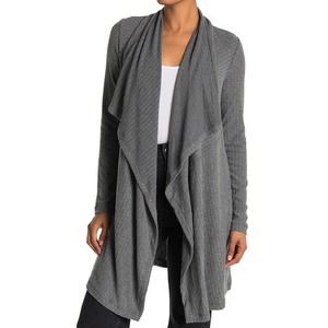 H by Bordeaux Mix Rib Cozy Waterfall Cardigan In Ht Charcoal